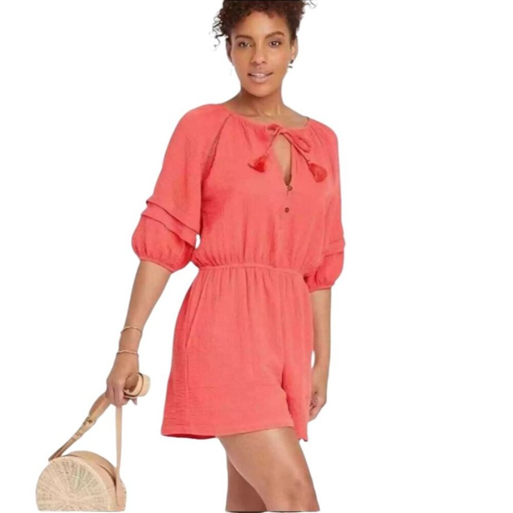 Knox Rose Romper Womens Size M Pink Beach Gauzy Boho Flowy Soft Festival Preppy